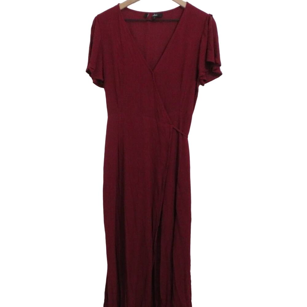 Lulus Women Sz L Burgundy Red Heart of Marigold Maxi Wrap Dress Flowy Sleeve